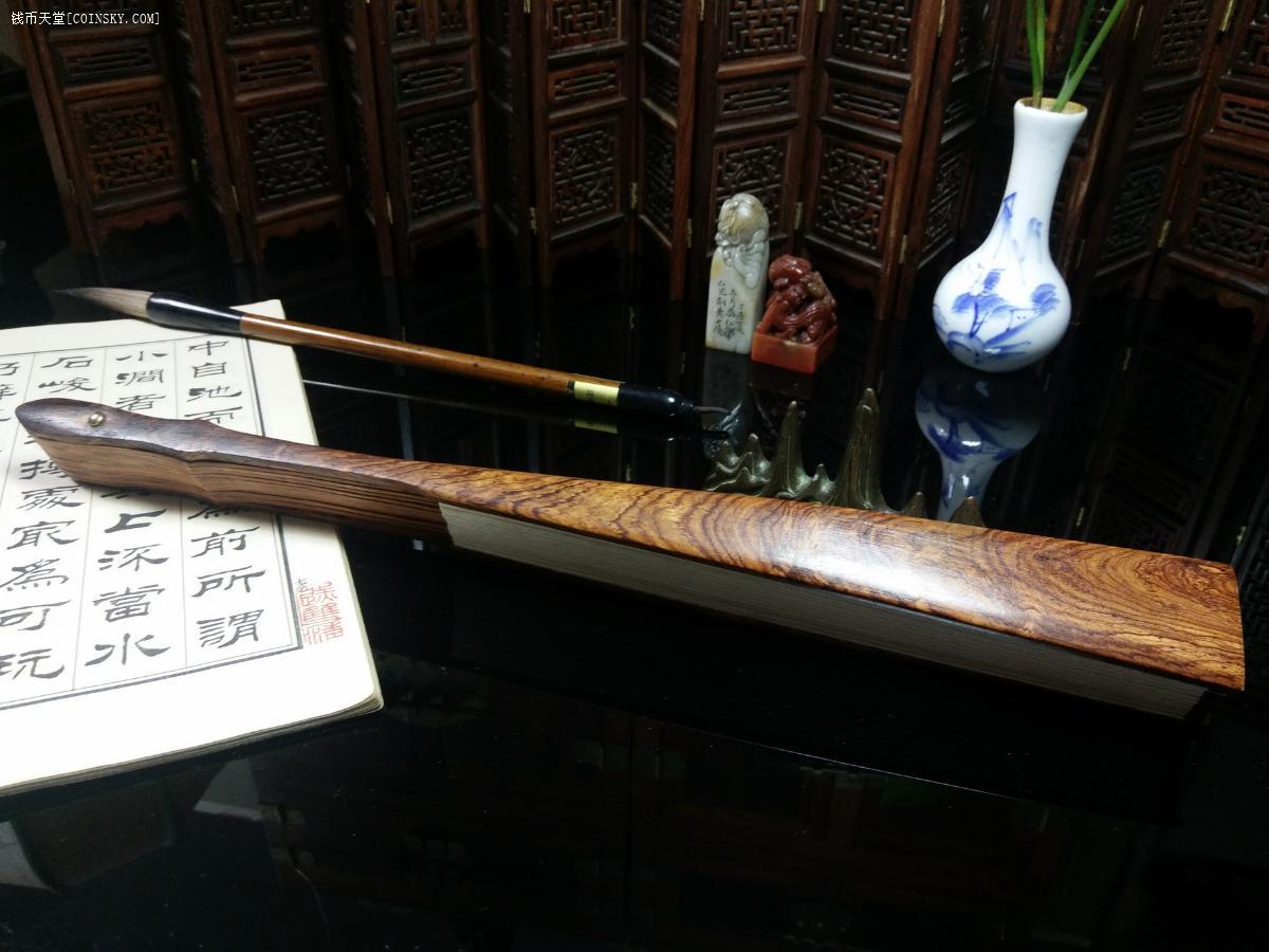 钱币天堂·交易区详情·黄花梨 虎皮纹 10寸折扇 花纹苍劲有力