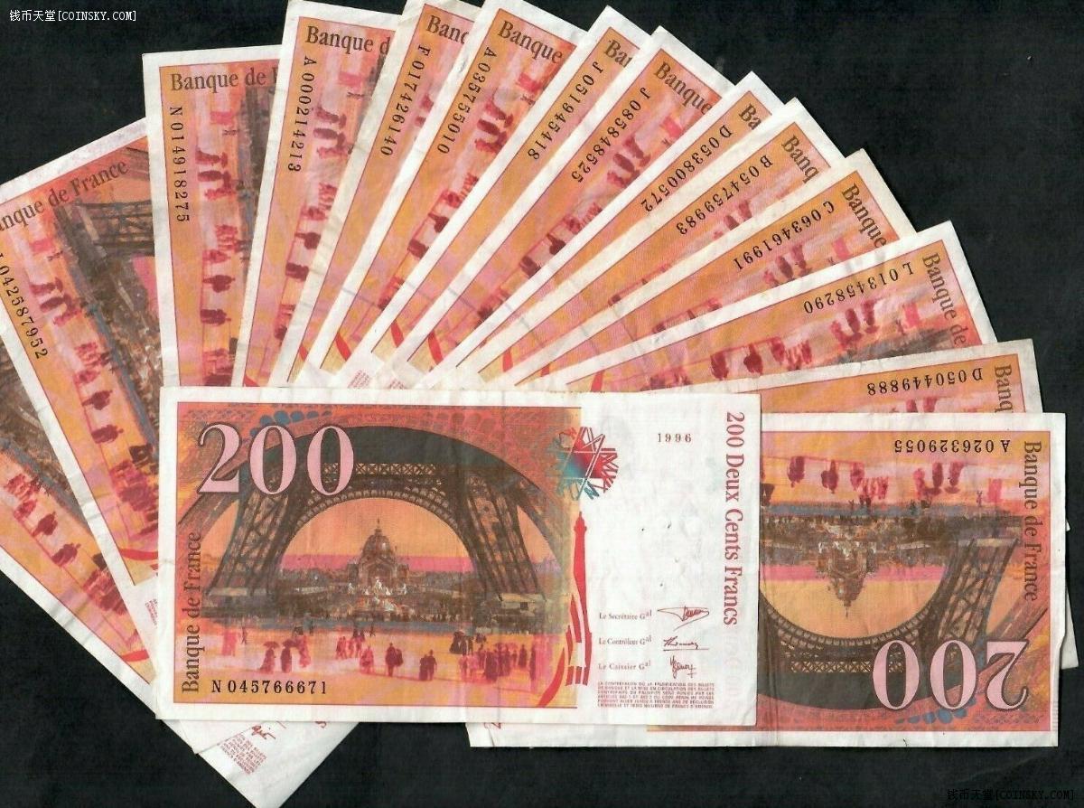 法国200法郎纸币埃菲尔铁塔设计者普号