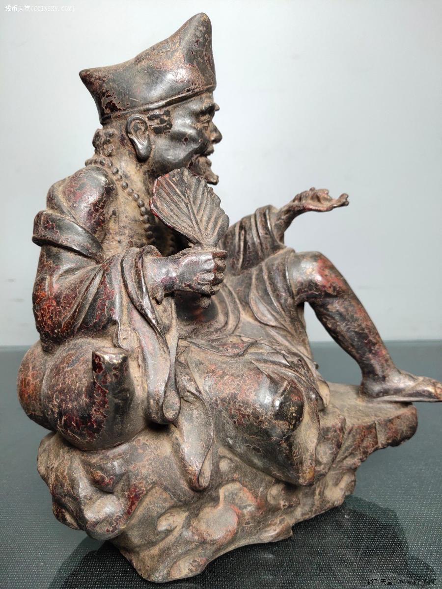 钱币天堂·交易区详情·旧藏老铜胎泥金开光撒朱砂佛像 活佛济公自在