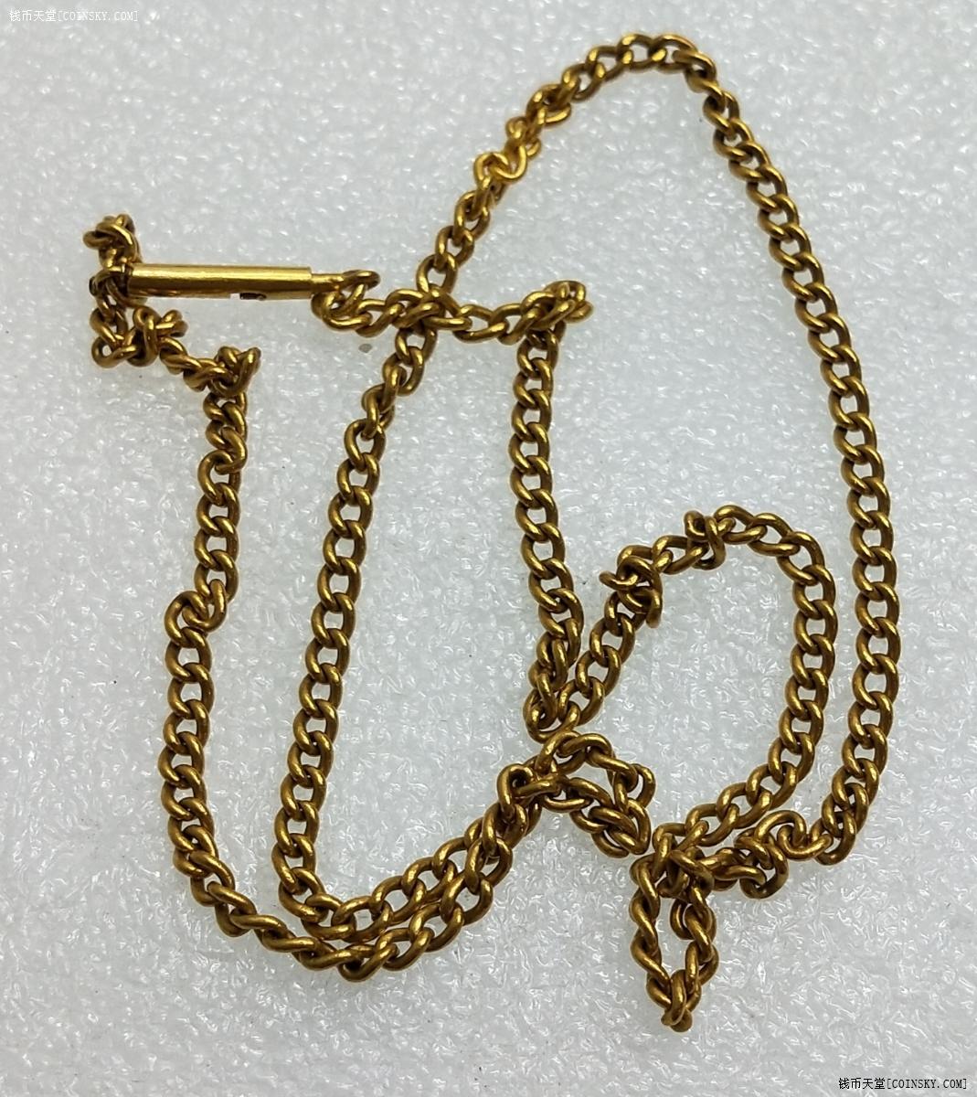 早期 上海九九原金 圆筒卡扣型老金项链 29.41克 好品相