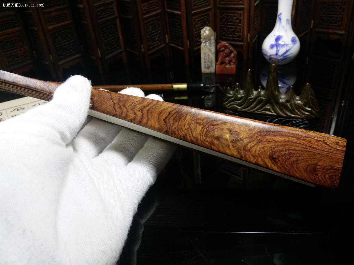 钱币天堂·交易区详情·黄花梨 虎皮纹 10寸折扇 花纹苍劲有力