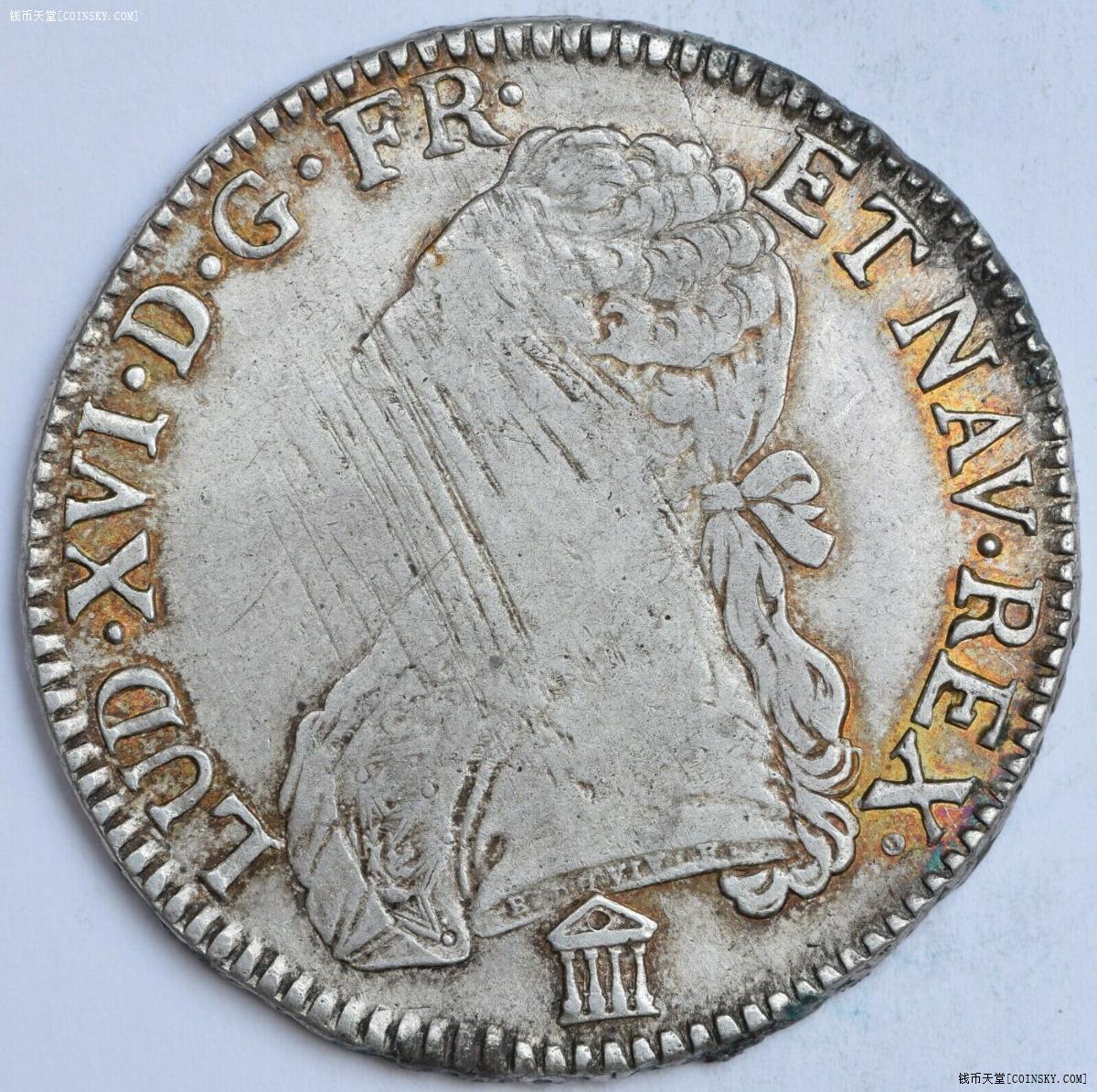 法国1784年k版路易十六1埃居大银币弱打好品