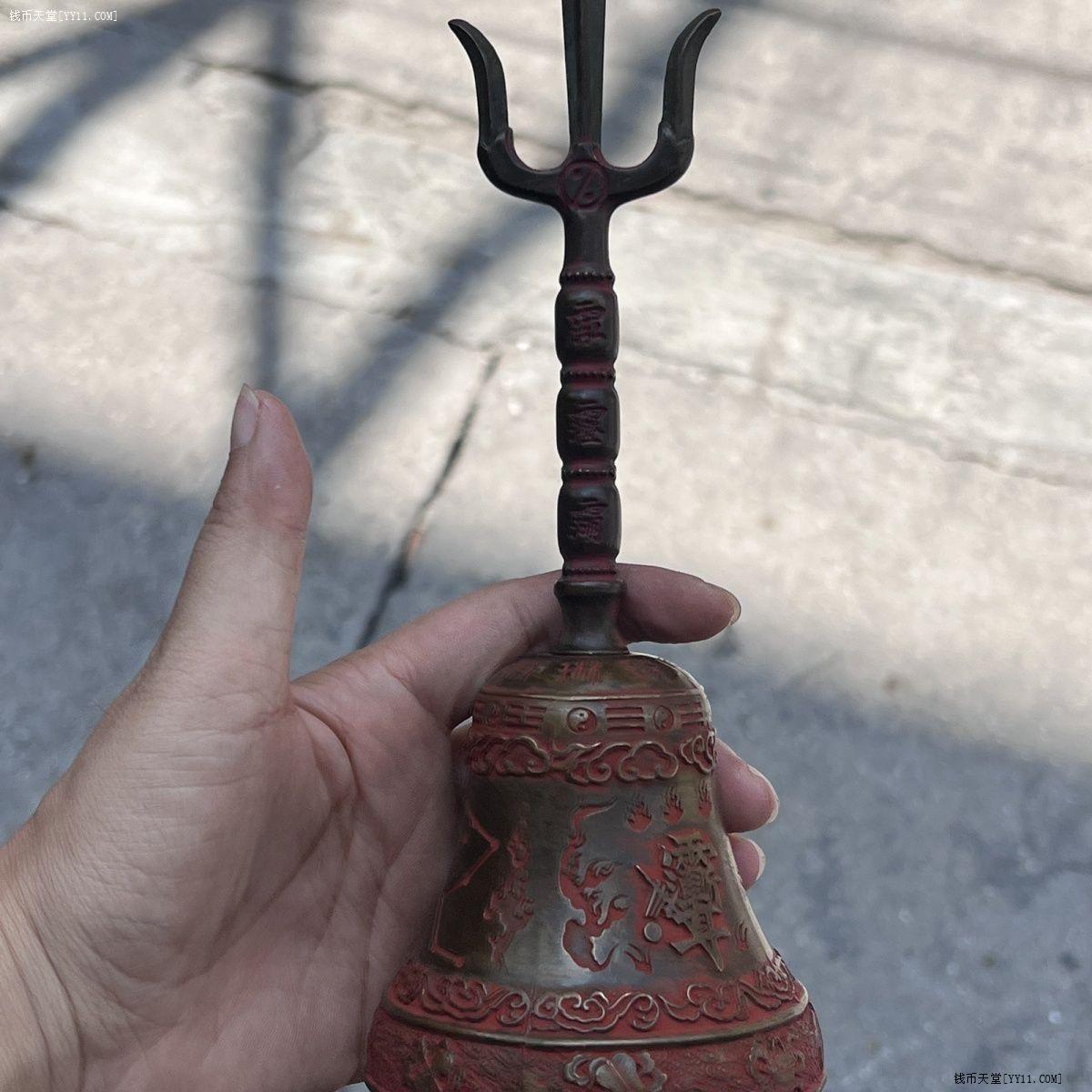 钱币天堂·交易区详情·刻字摇铃紫微讳三清黄铜道祖八卦铃铛纯铜手摇三叉太