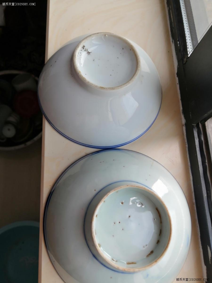 钱币天堂·交易区详情·包老,4个民国白釉蓝边碗