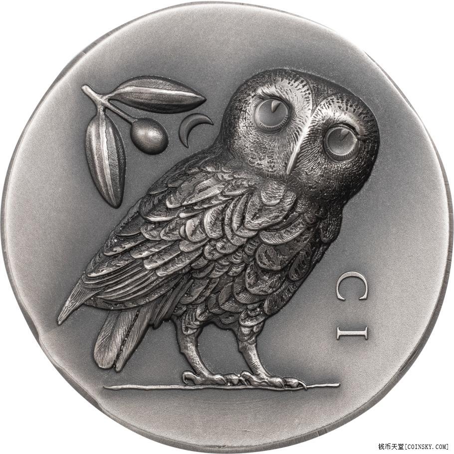 库克2021年希腊雅典猫头鹰复刻仿古超高浮雕银币ngc70分