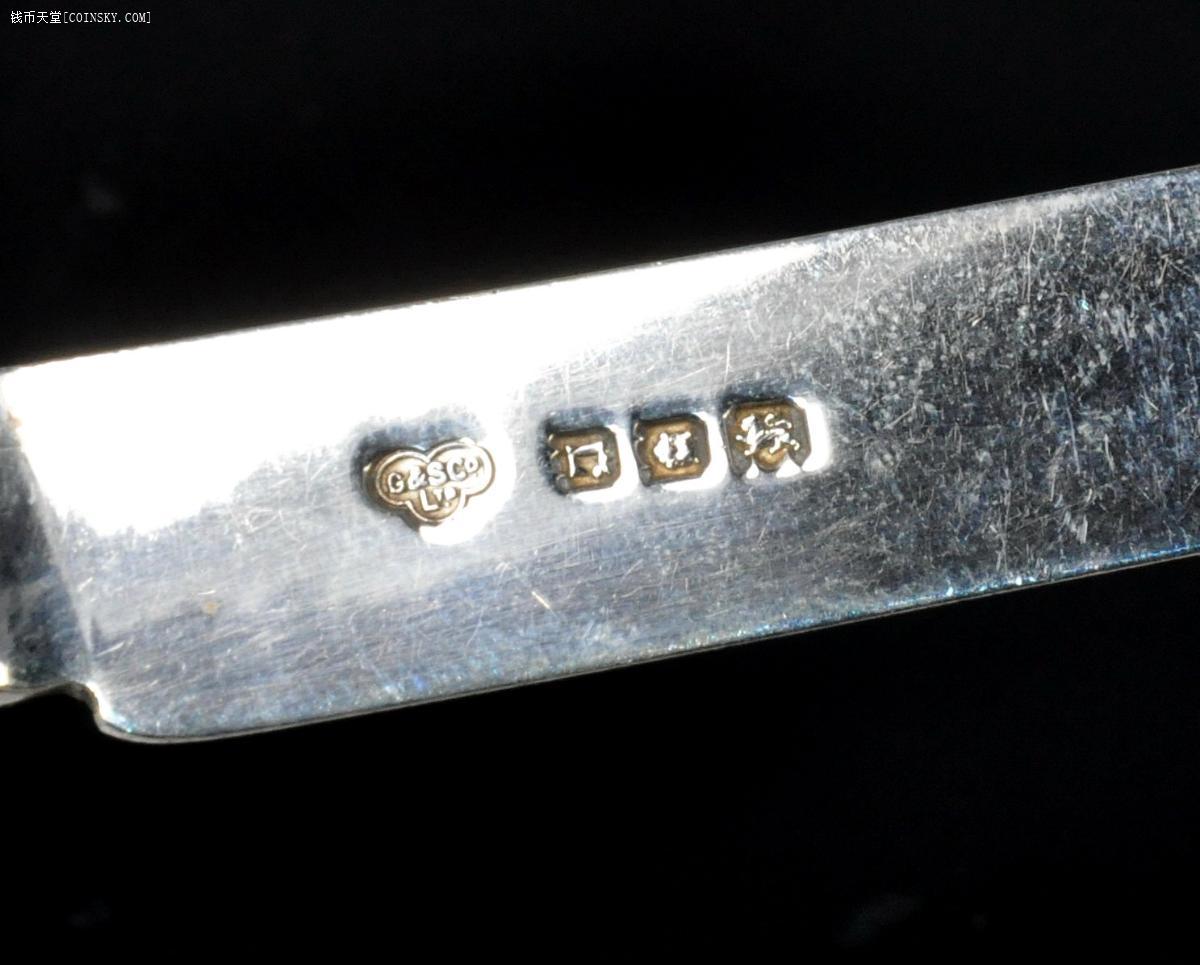 英国伦敦1918年精美螺钿柄镶嵌古董银质茶点餐刀