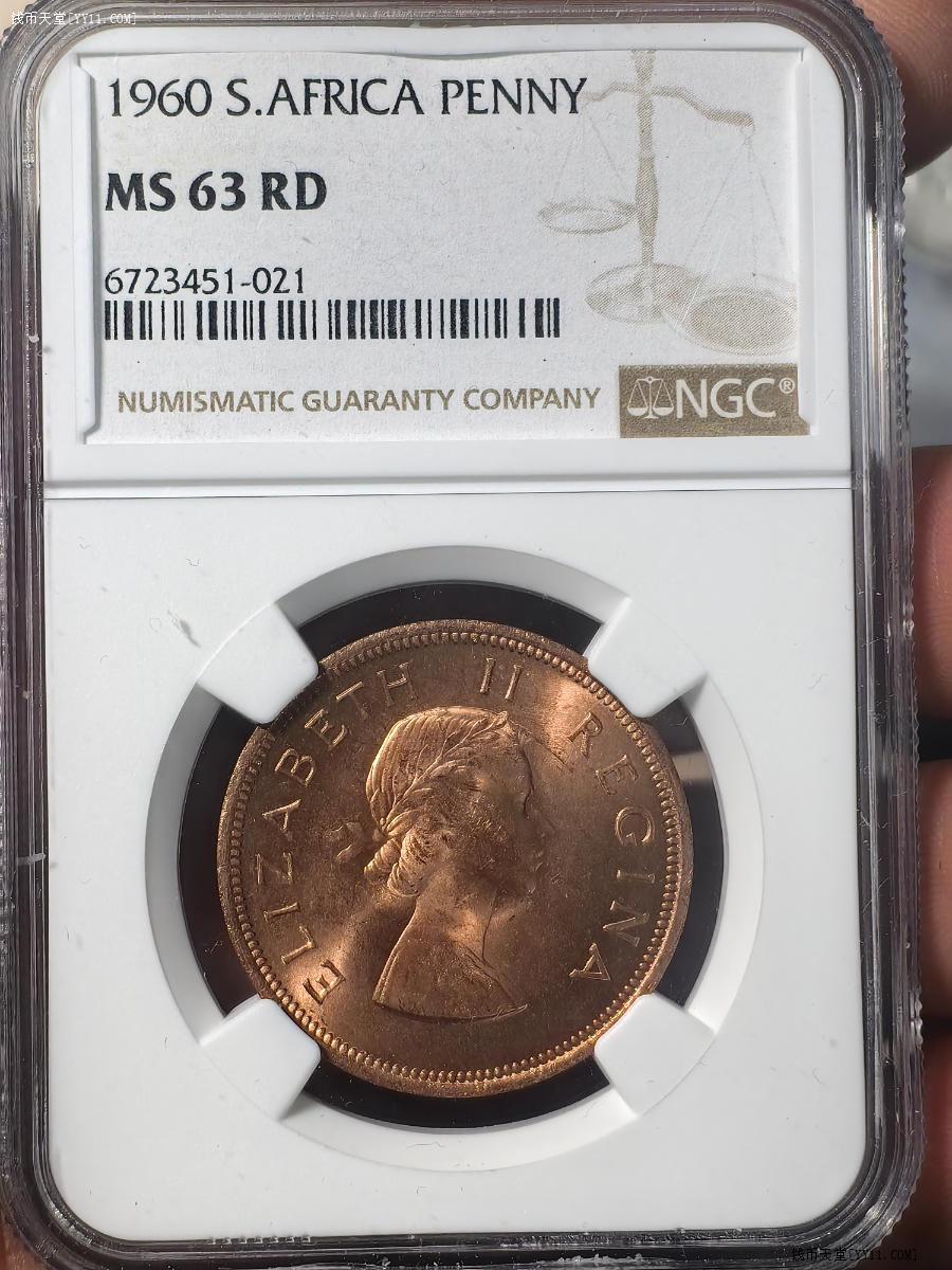 钱币天堂·交易区详情·[NGC MS63RD] 南非1960年1便士铜币