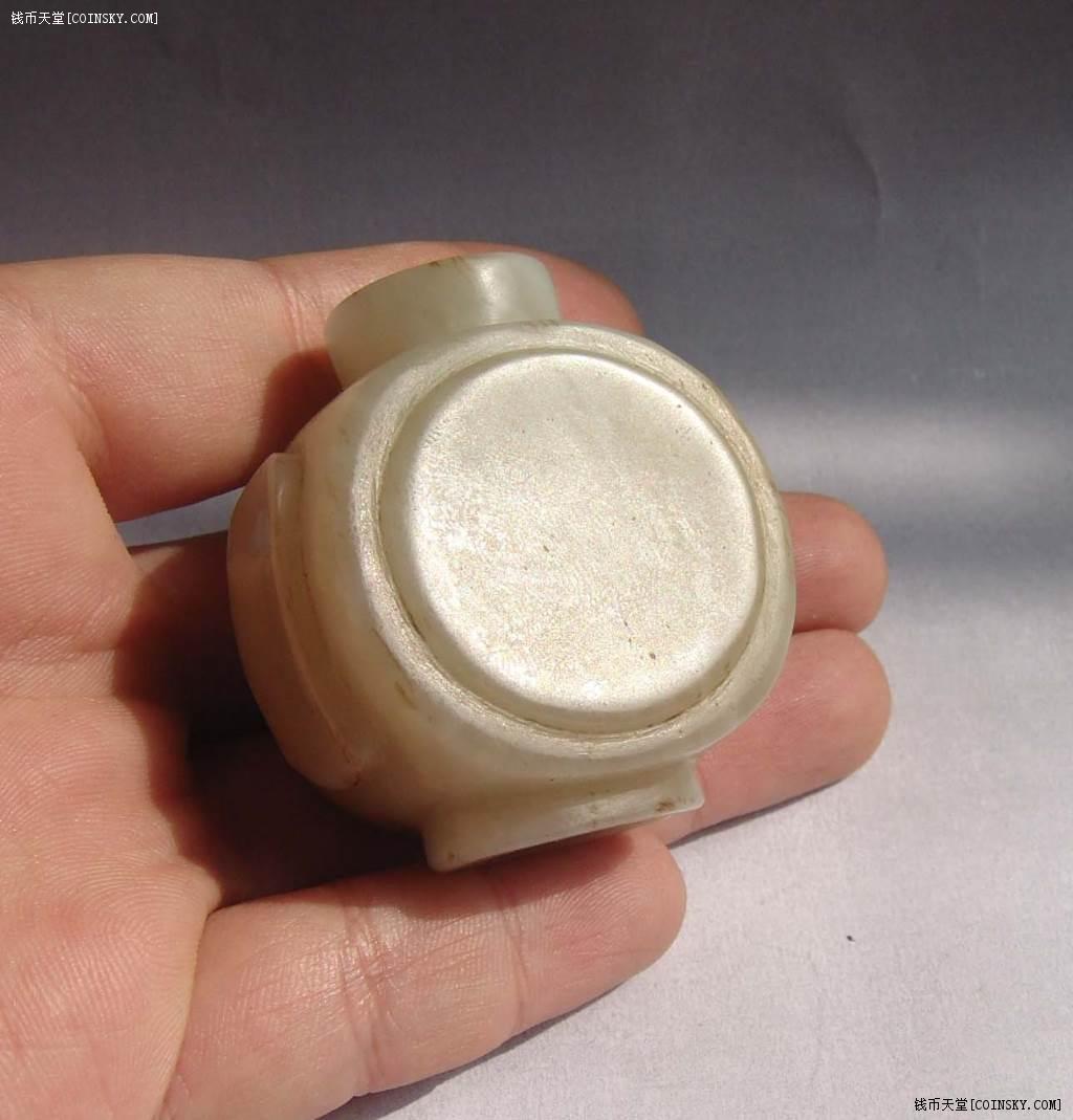 钱币天堂·交易区详情·清代,和田白玉籽料,"双耳扁壶"鼻烟壶,自藏