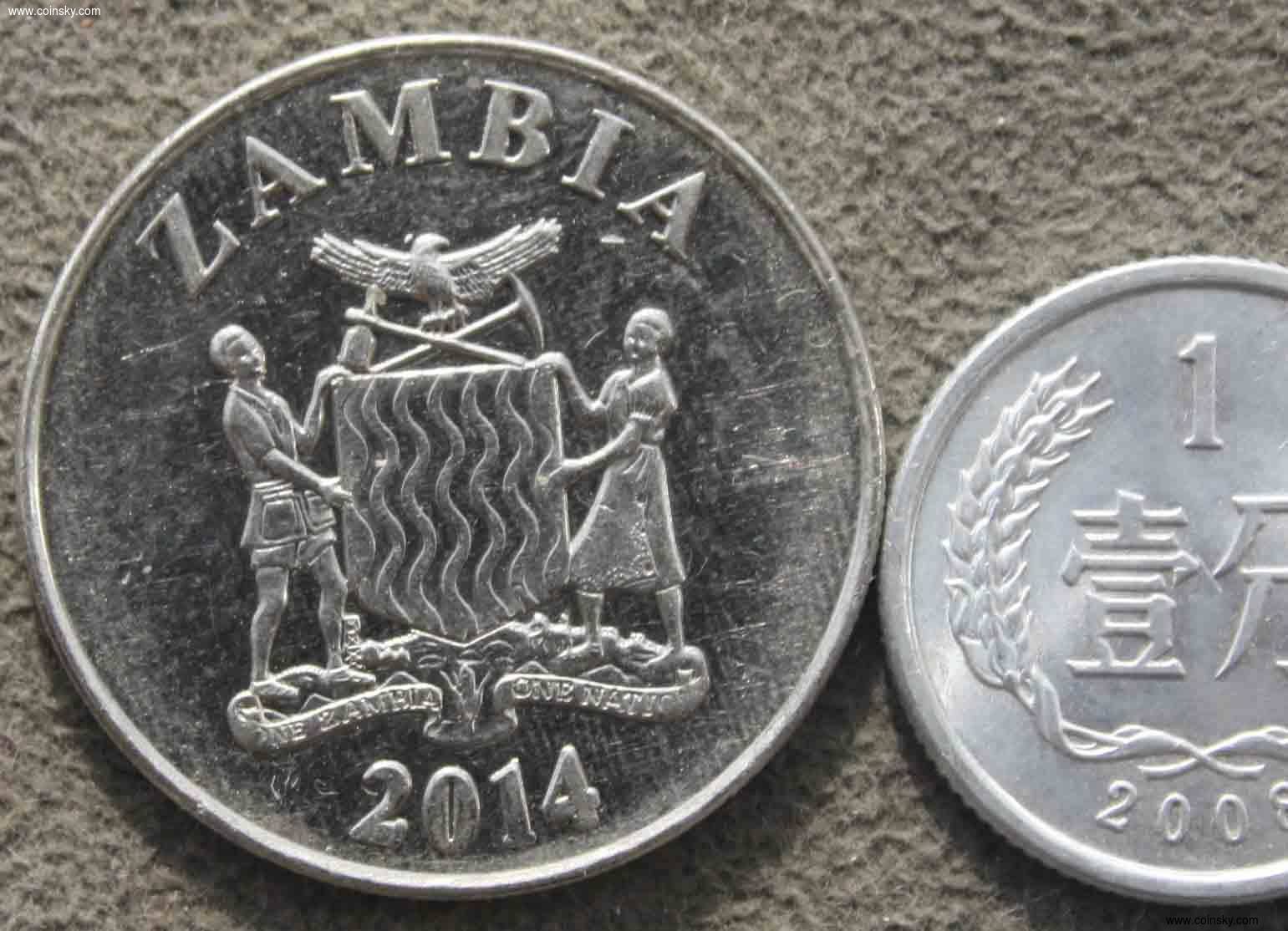 赞比亚 2014年 1克瓦查 镍币一枚