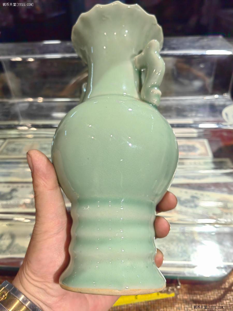 钱币天堂·交易区详情·精美龙泉窑天青釉双耳花瓶，