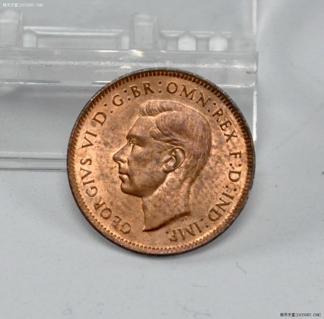 英国1942年乔治六世1法新铜币unc