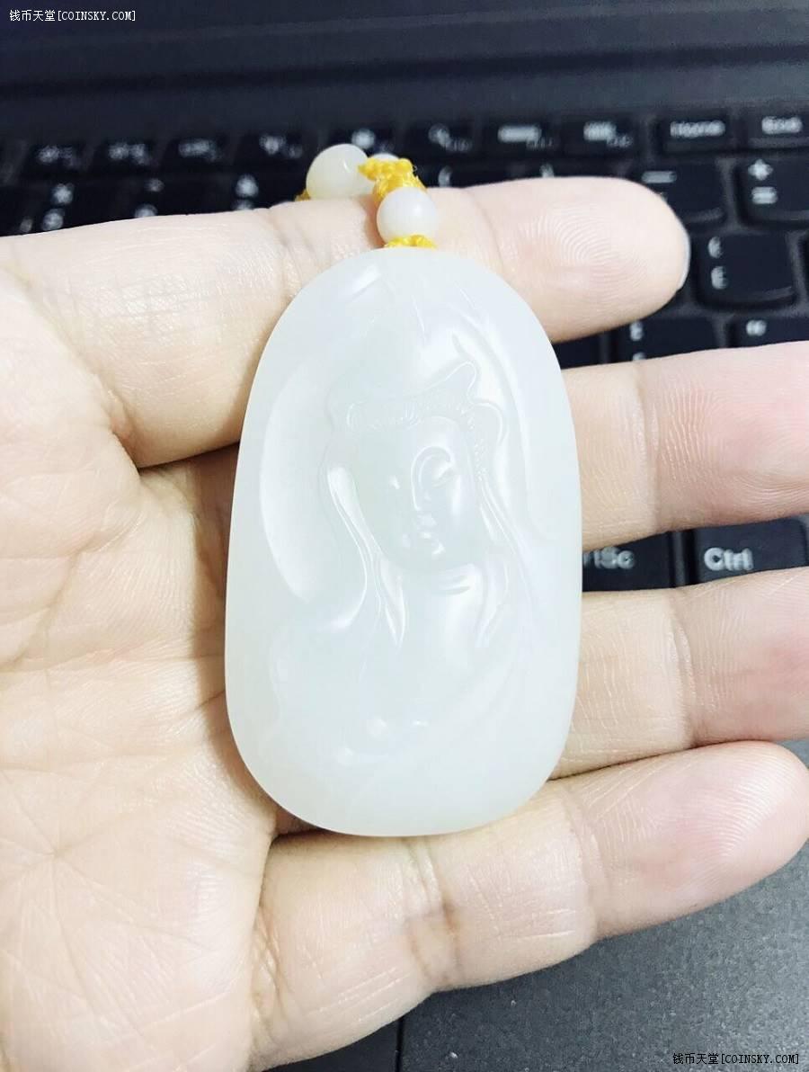 山料之王新疆95于田料难得一见正宗和田玉羊脂玉观音挂坠权威鉴定