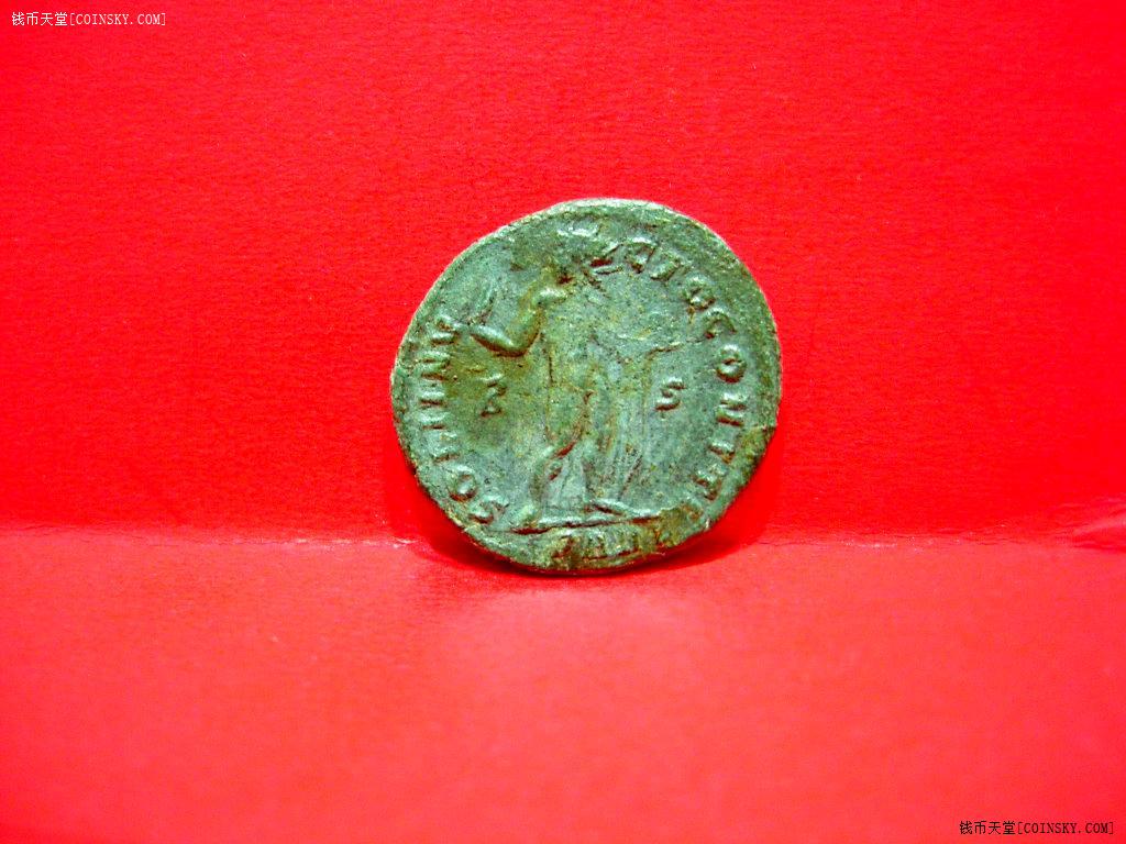美品罗马帝国君士坦丁大帝rs版拿金地球躶体站像铜币