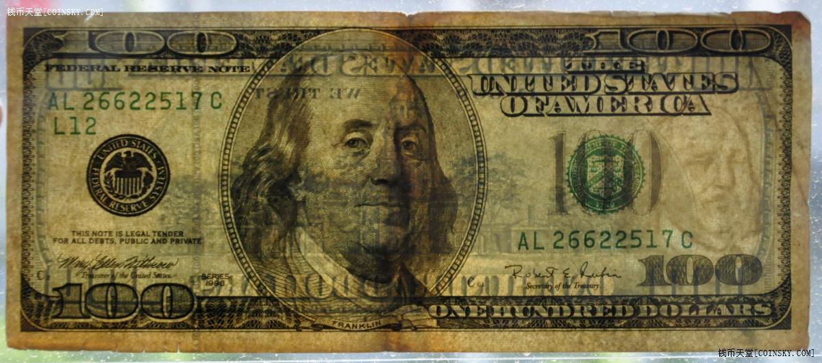 美国1996年大头100美元纸币2