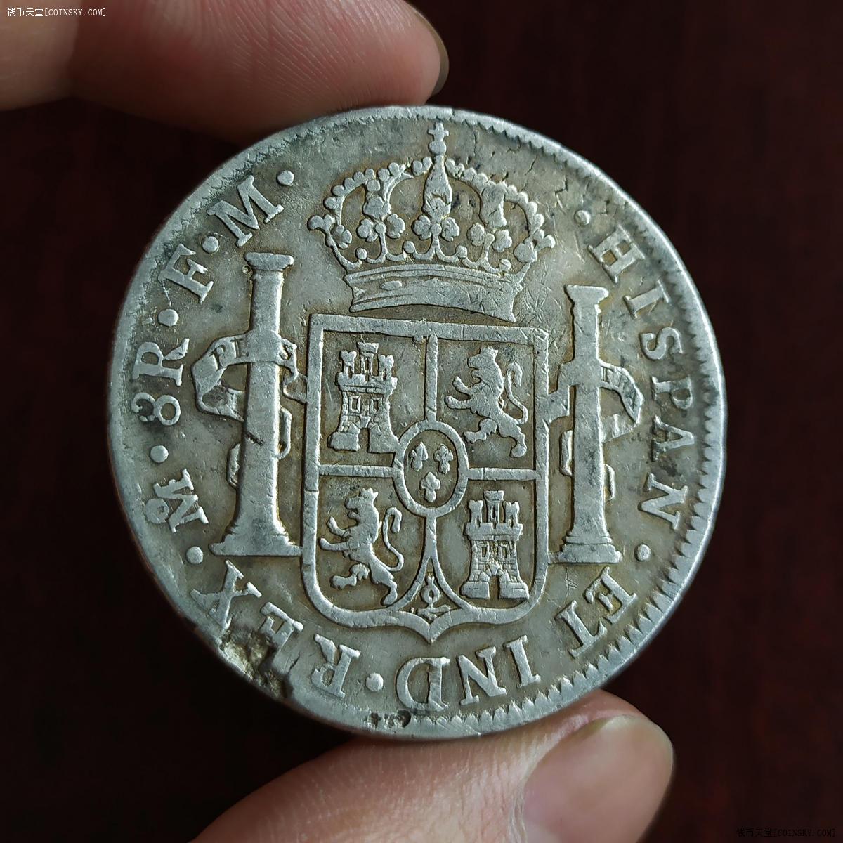 钱币天堂·交易区详情·1798年西班牙双柱无戳好品-卡洛斯四世头像大