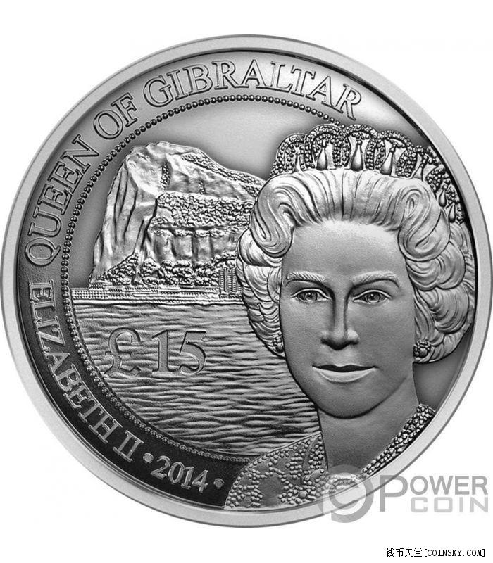 直布罗陀2014年英国女王伊丽莎白二世皇室徽章仿古银币