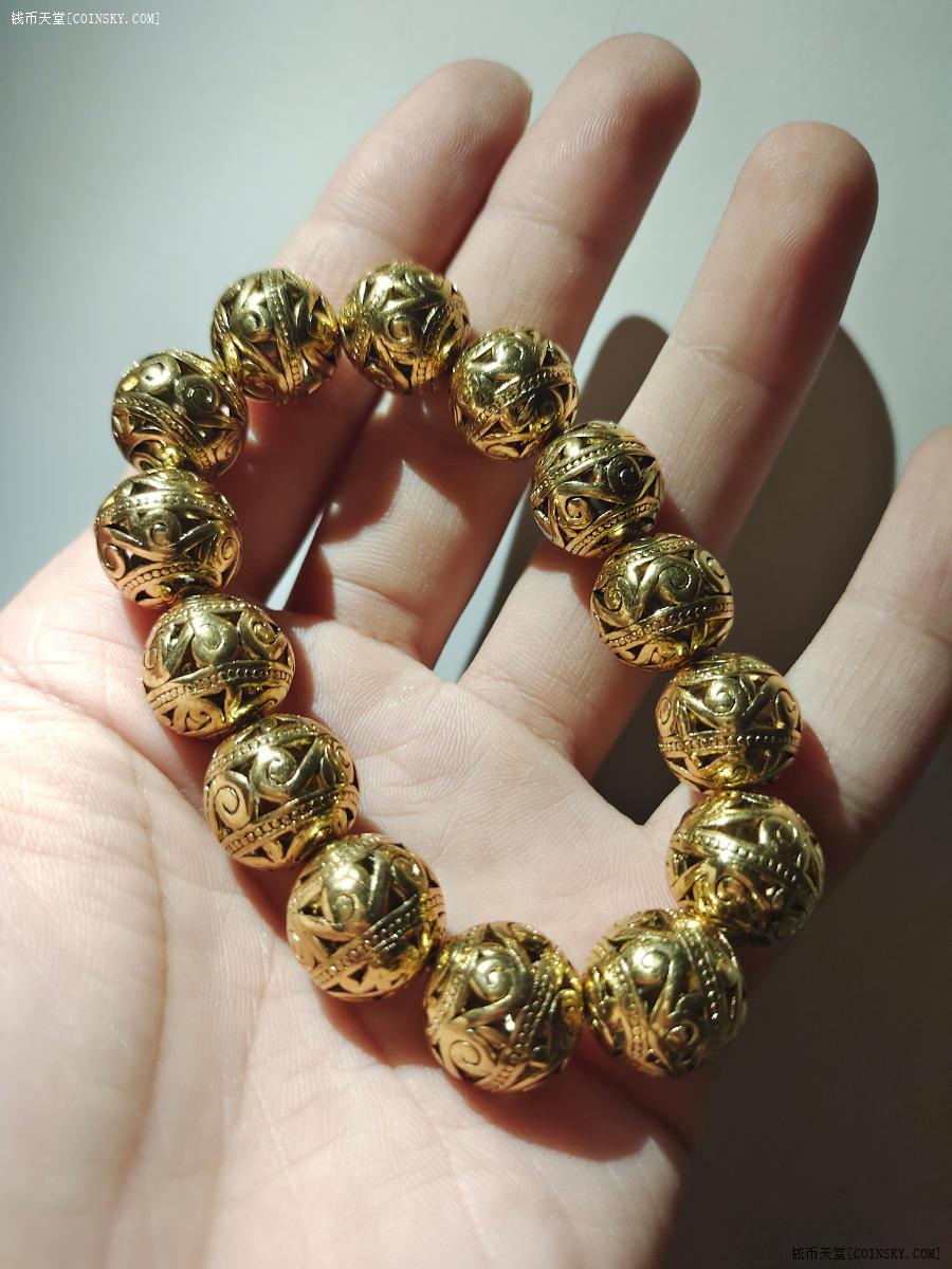 钱币天堂·交易区详情·艺术品 仿古镂空镀金铜手串 工艺精美 全品