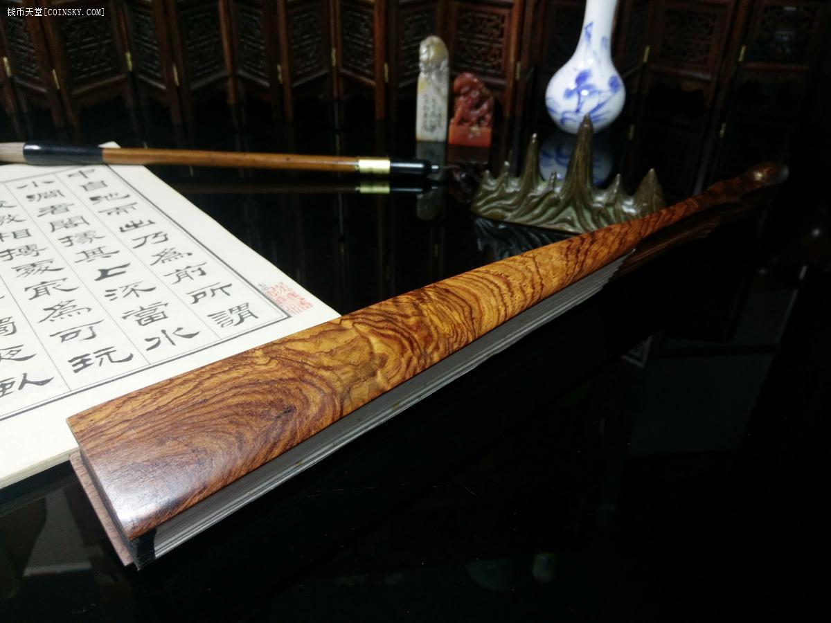 钱币天堂·交易区详情·黄花梨 虎皮纹 10寸折扇 花纹苍劲有力