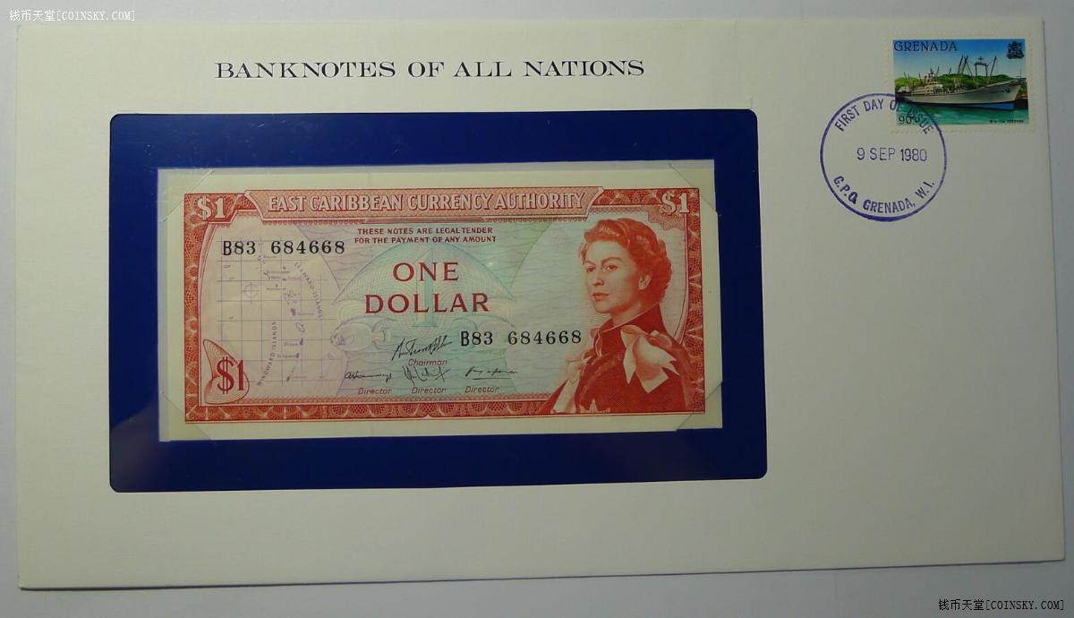 钱币天堂·交易区详情·富兰克林信封东加勒比1元纸币