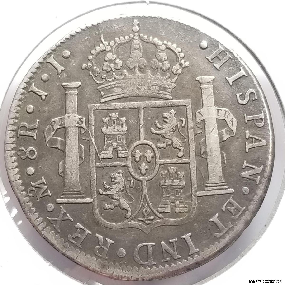 西属墨西哥1816年费迪南七世8r双柱大银币