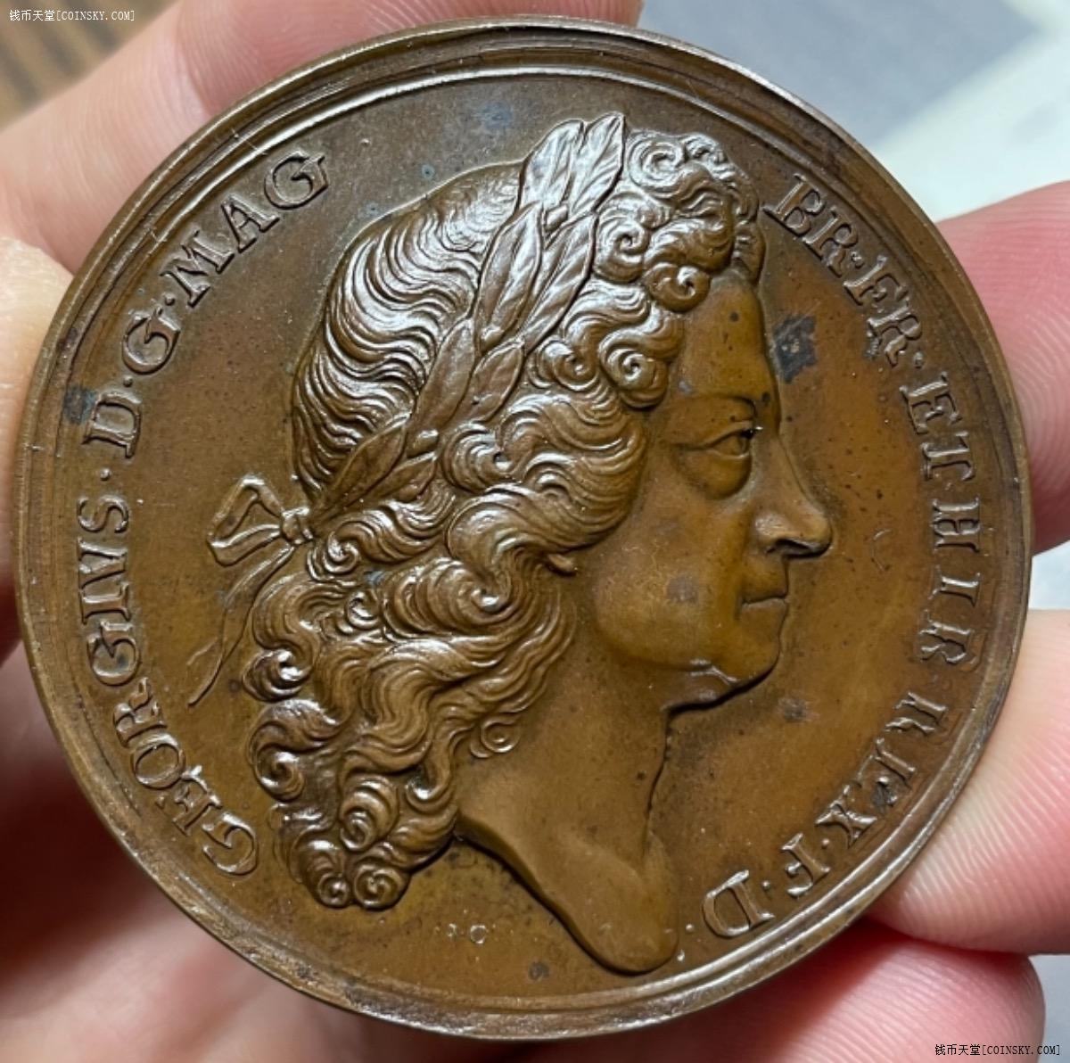 英国1725年巴斯军事勋章设立纪念铜章 乔治一世