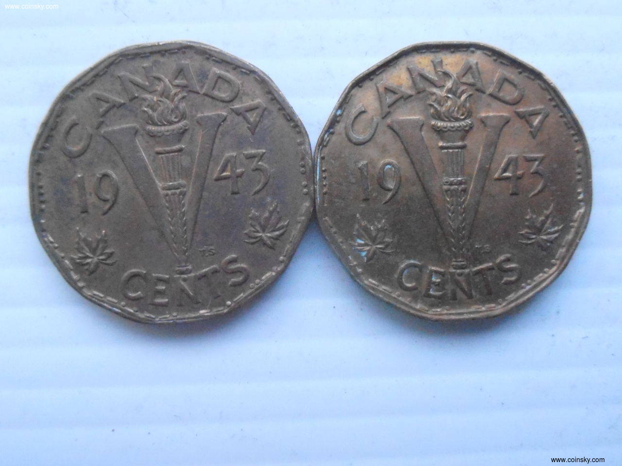 加拿大1943年好品相5分铜币2枚特价