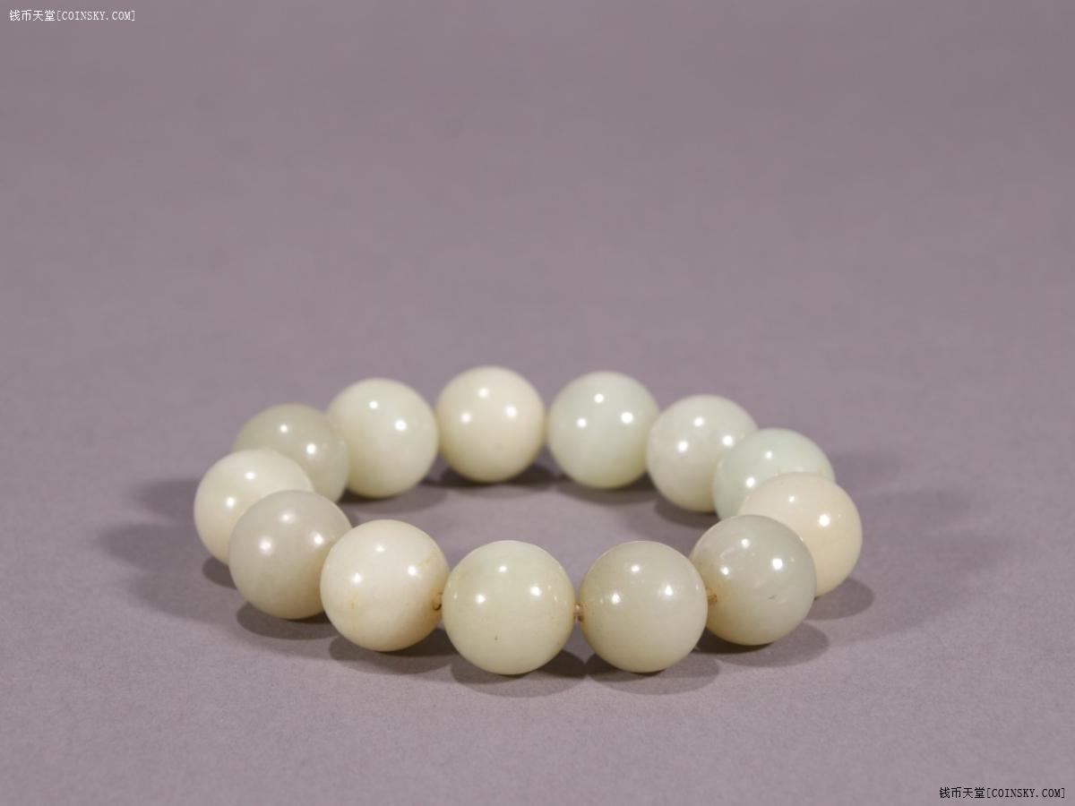 晚清老和田玉圆珠手串