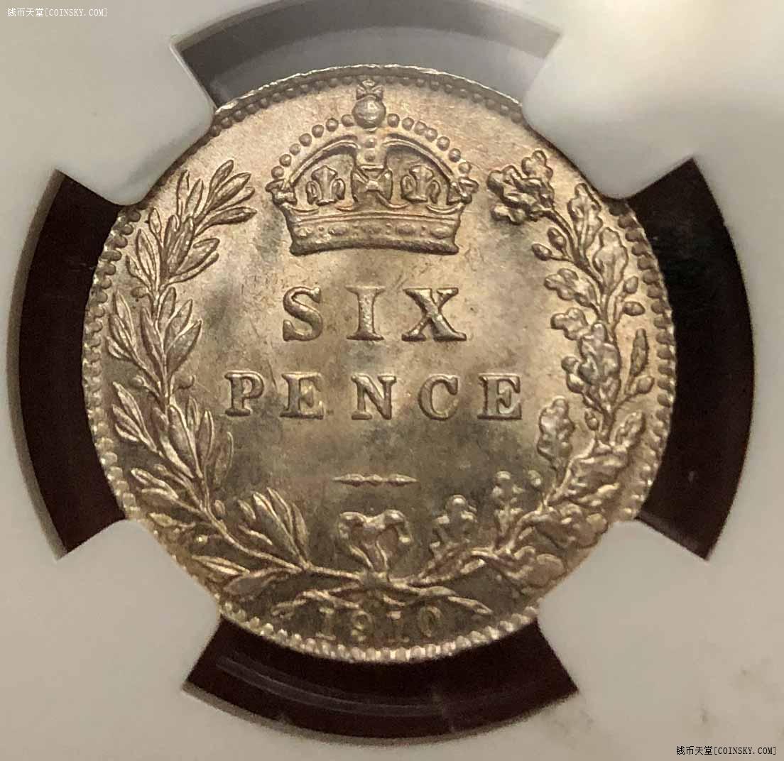 钱币天堂·交易区详情·英国1910年爱德华七世六便士银币 ngc ms64