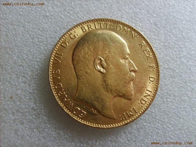 英国1908年爱德华七世好品相8克金币