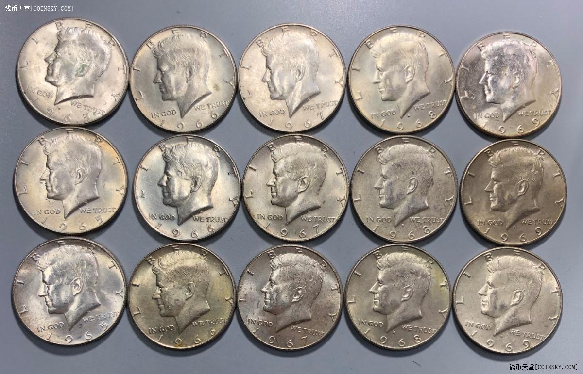 钱币天堂·交易区详情·开卷原光美国肯尼迪65-69半圆银币三组