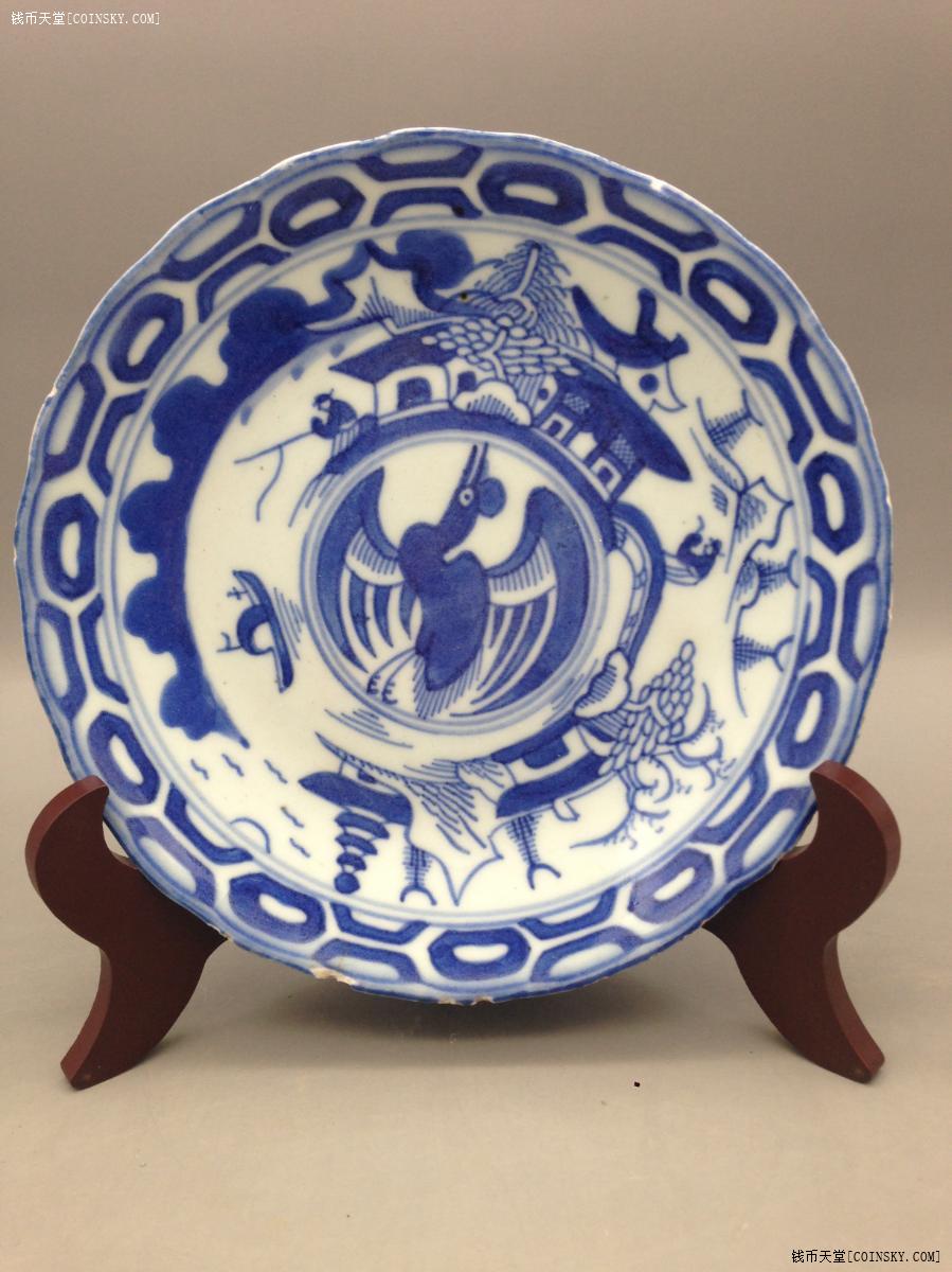 钱币天堂·交易区详情·青花团鹤纹山水人物图赏盘