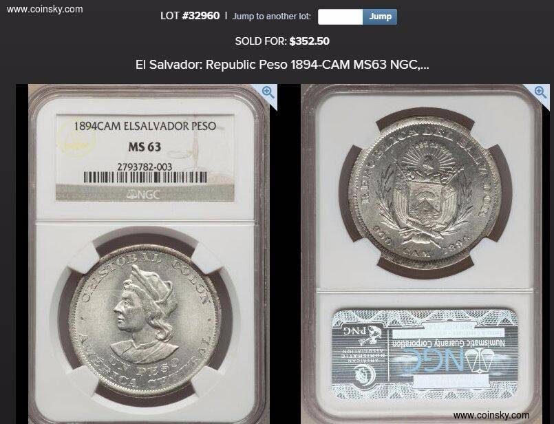 萨尔瓦多1894年哥伦布1比索大银币bu,淡灰包浆
