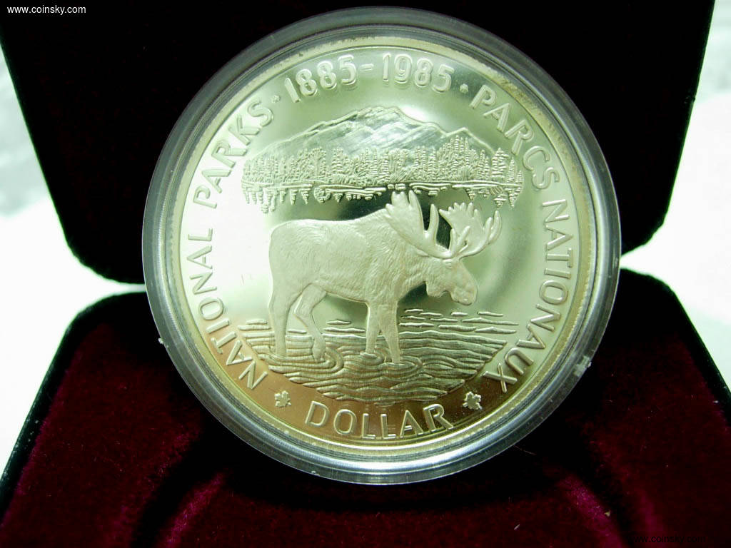 极美镜面加拿大皇家造币厂原装锦盒英王驯鹿厚重大银币