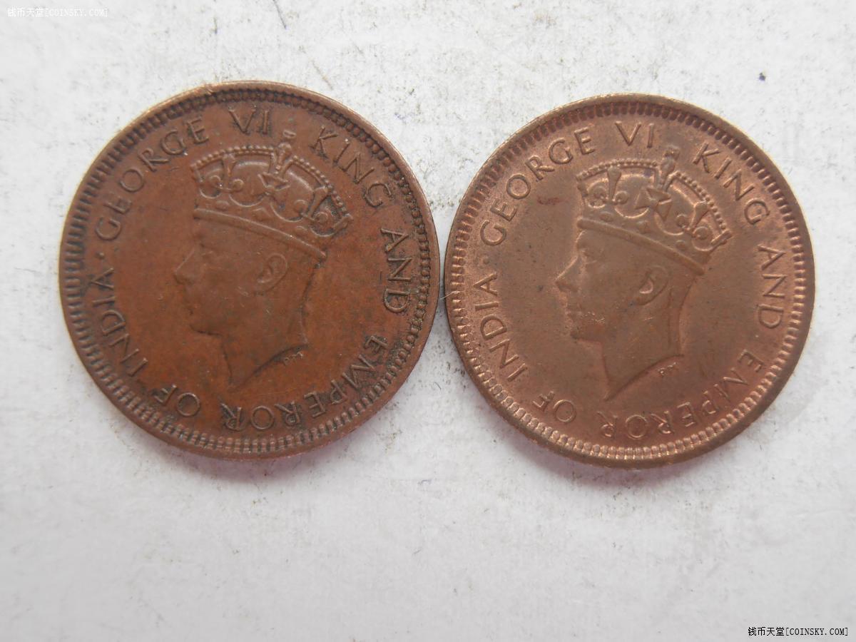 英属锡兰1940年半分铜币2枚特价