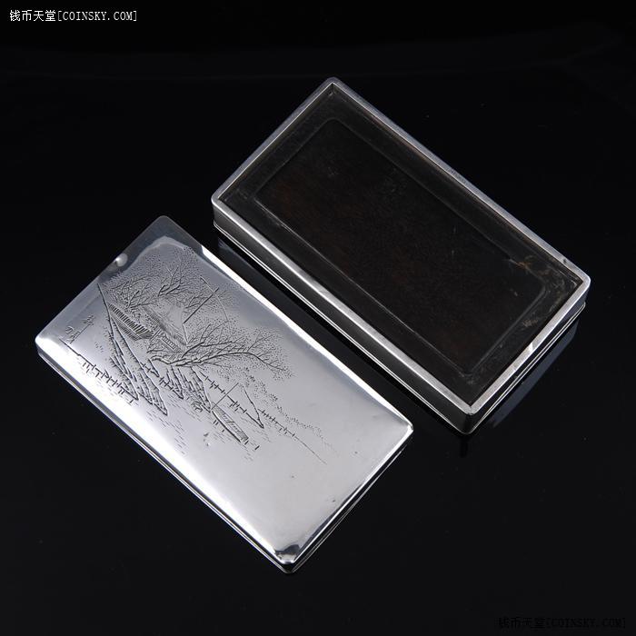 已售232克日本970纯银手工錾刻工笔山水风景纹台式烟盒