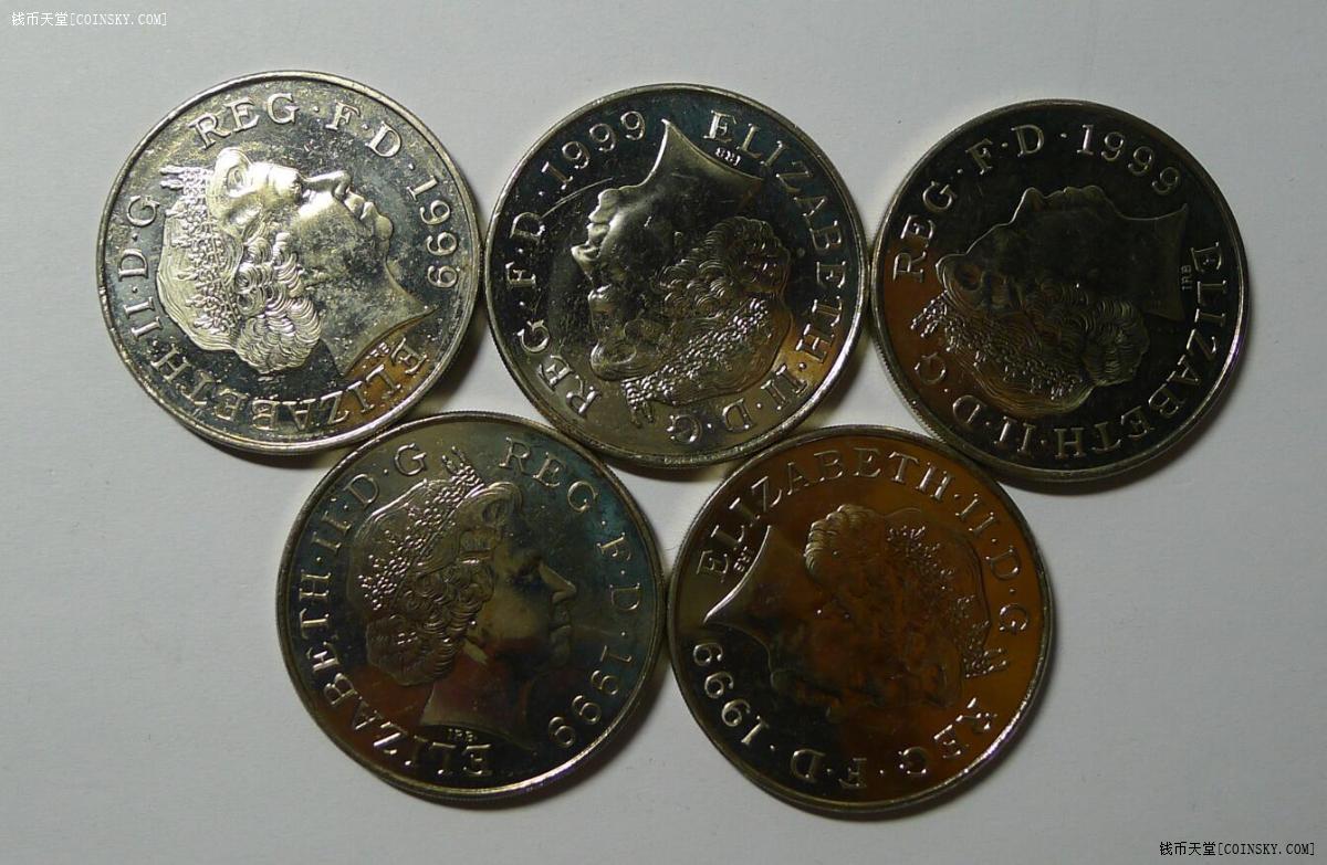 钱币天堂·交易区详情·1999年英国5镑克朗币5枚