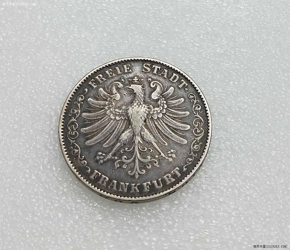 德国法兰克福1844年312盾2泰勒鹰徽37克早期大银币