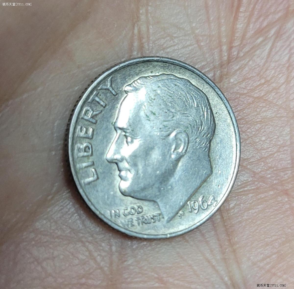 钱币天堂·交易区详情·带光美国1964年罗斯福1角小银币