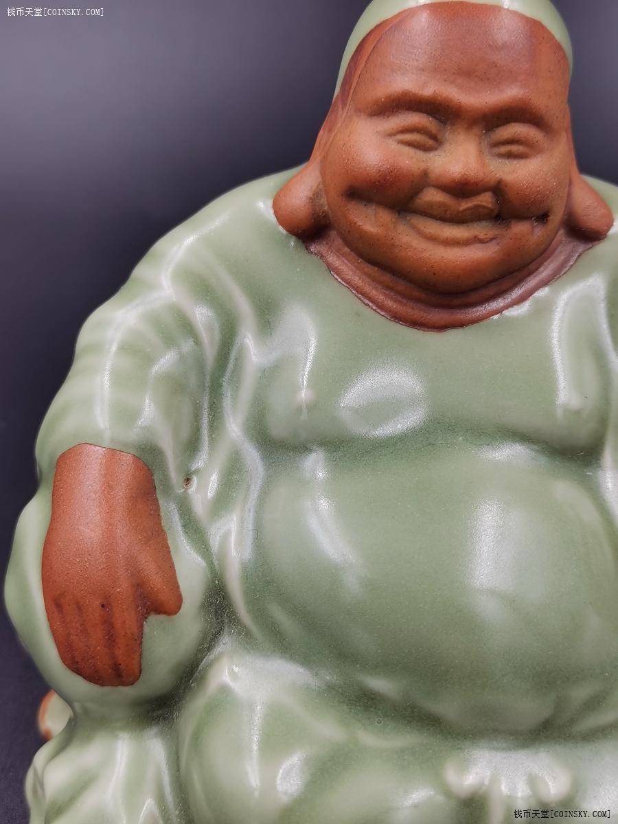 元代龙泉窑青绿釉弥勒佛