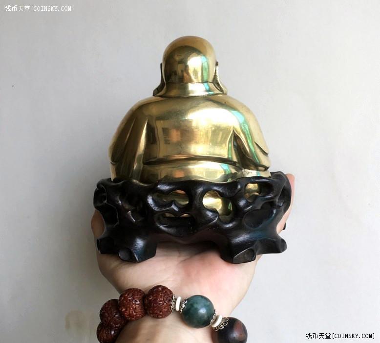 清代原配红木底座自在弥勒佛