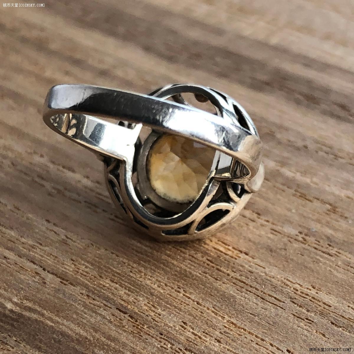 欧洲老银戒指波希米亚皇冠风格黄碧玺镶嵌33克830银