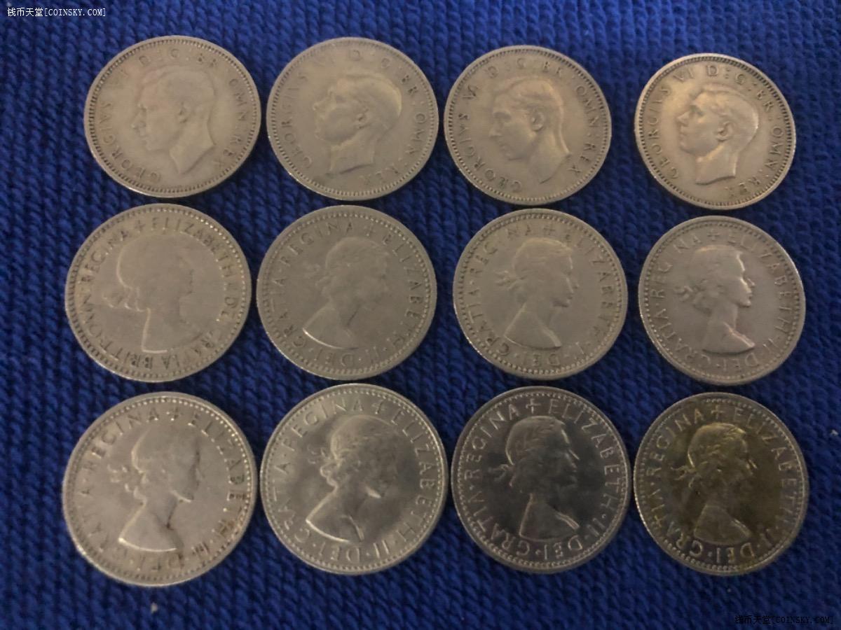 已售银币专柜英国194767年幸运六便士12枚不同