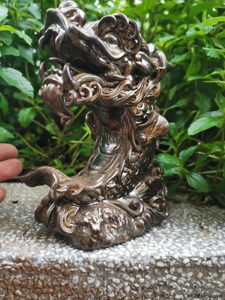 钱币天堂·交易区详情·石湾陶:一个乌金釉鱼化龙摆件