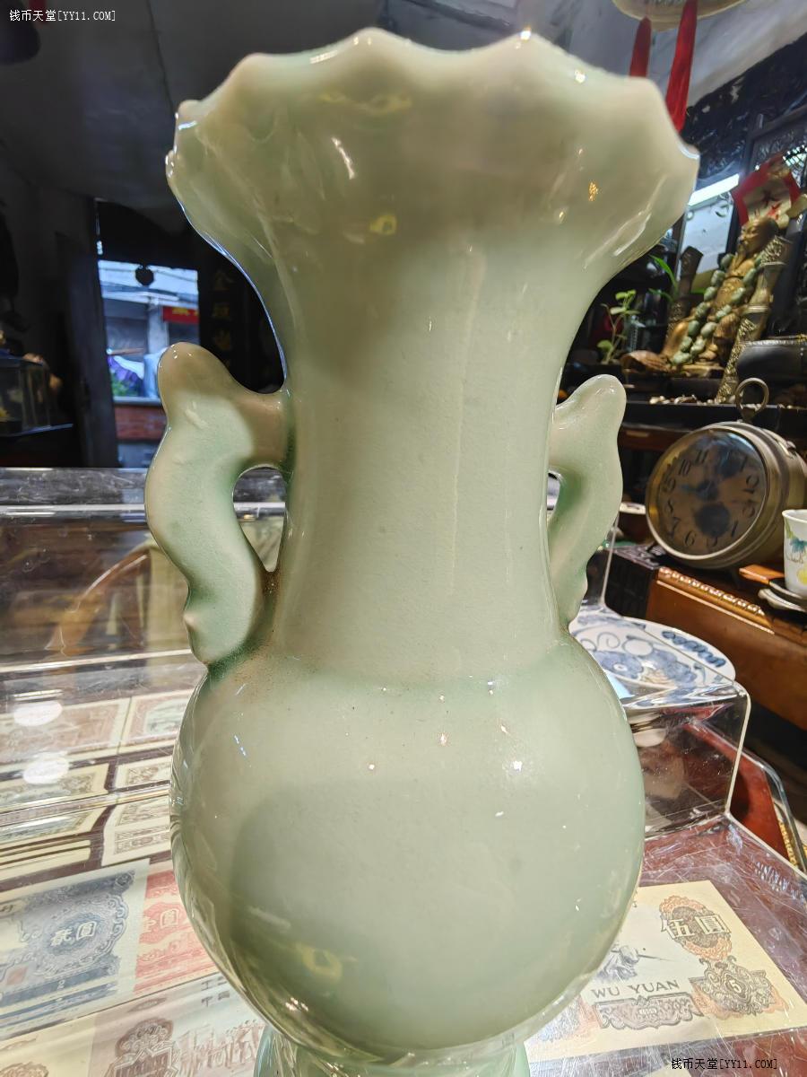 钱币天堂·交易区详情·精美龙泉窑天青釉双耳花瓶，