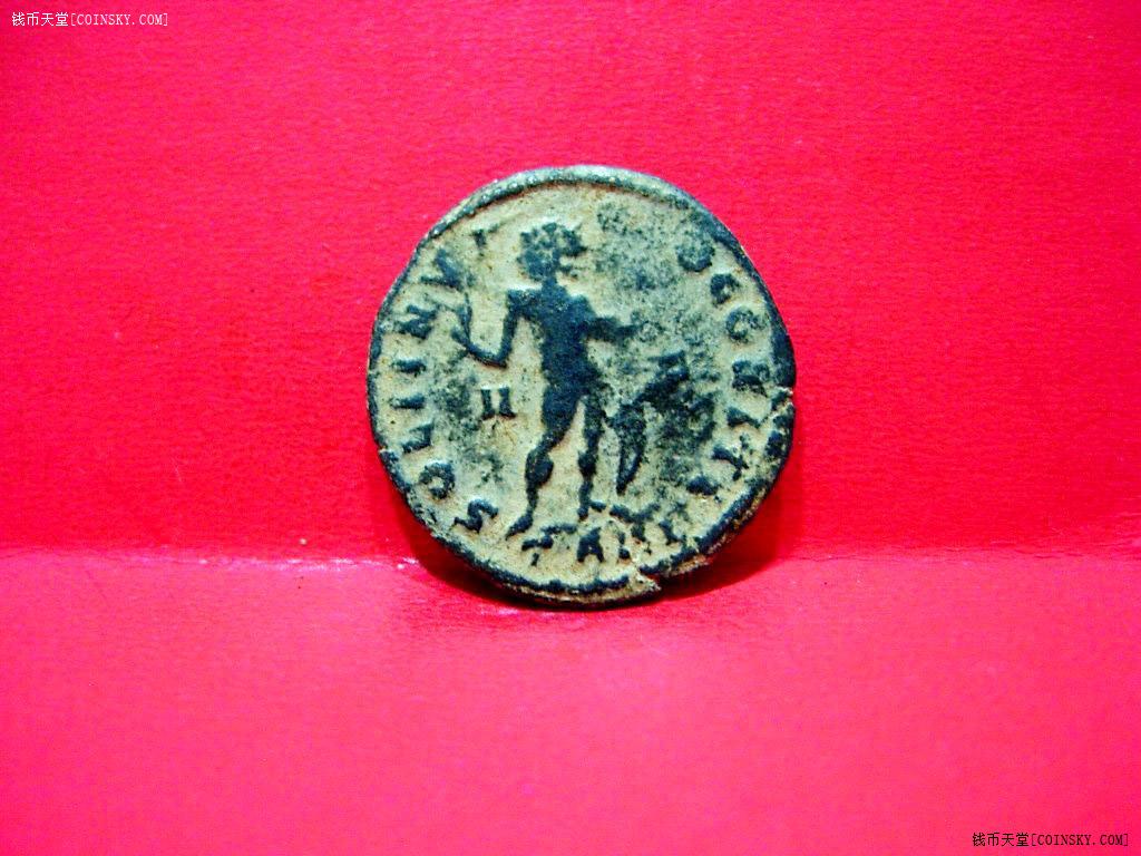 美品罗马帝国君士坦丁大帝2年版拿禾苗躶体站像铜币