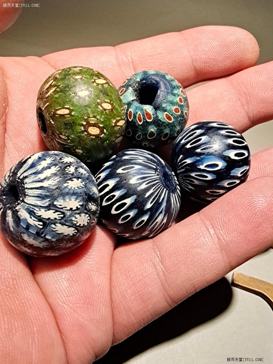 钱币天堂·交易区详情·西亚孔雀琉璃珠5个