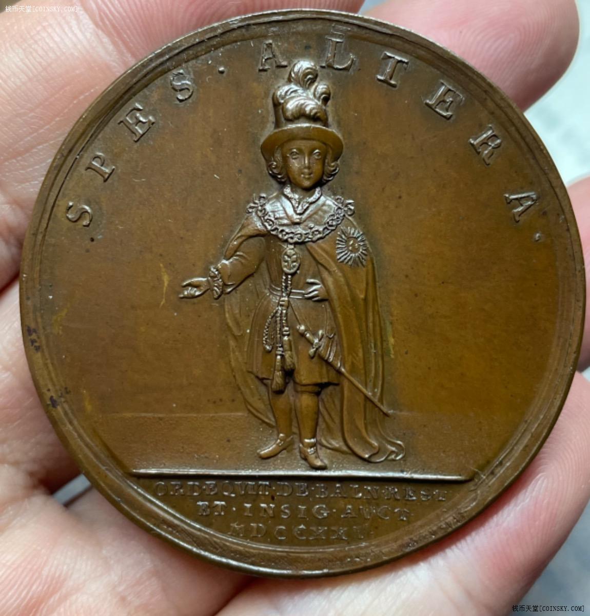 英国1725年巴斯军事勋章设立纪念铜章 乔治一世