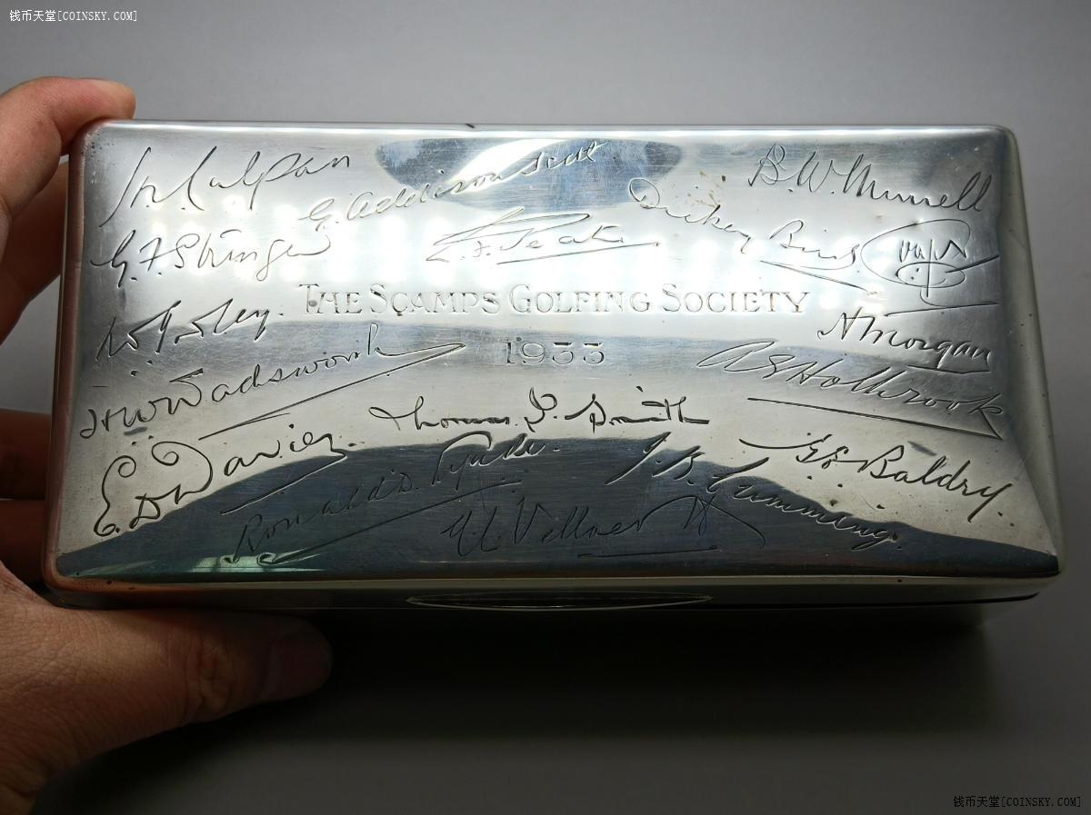 英国纯银古董雪茄盒,精美华丽,走狮银标