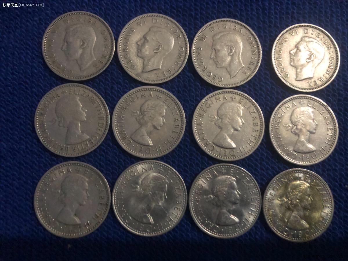 已售银币专柜英国194767年幸运六便士12枚不同