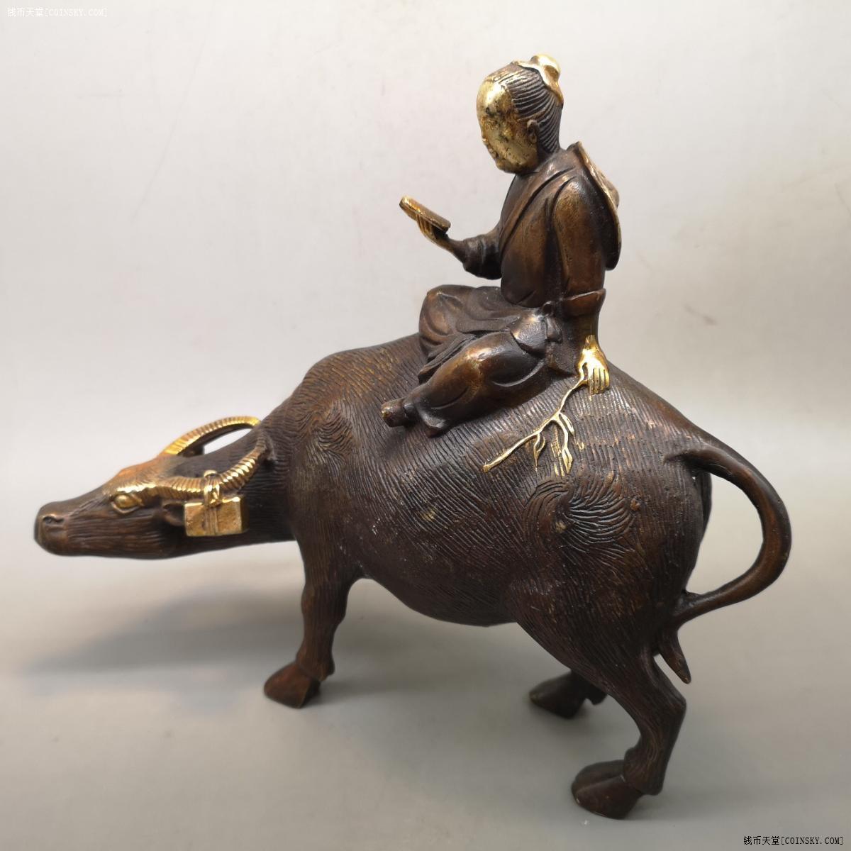钱币天堂·交易区详情·一线新收 铜器 牧童读书 牛背读书 厚重大摆件